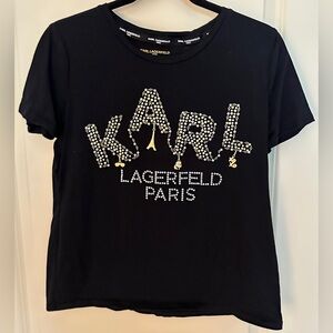 Karl Lagerfeld Pariz Bejewled Black Shirt Charms Women's Sz Small
